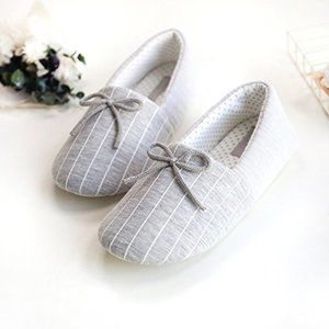 Cotton Pinstripe Memory Foam House Slippers, Grey